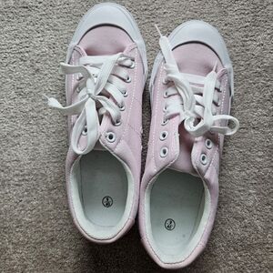Women's Light Pink Canvas Lace-Up Sneakers Size 9